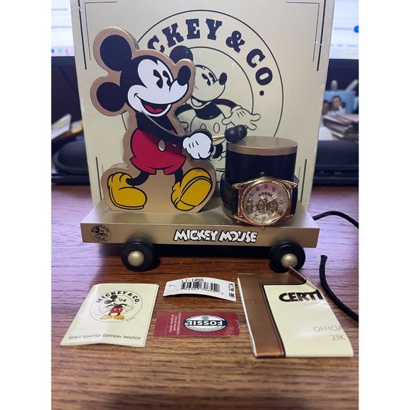 Mickey Mouse Fossil Watch &CollectibleWood Toy Drum Limited LE #0578/1000